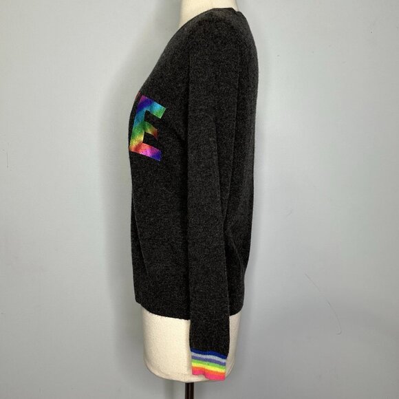NEW Brodie Fine Cashmere Charcoal Gray Love Rainbow Foil Pullover Sweater Size M - Picture 5 of 7